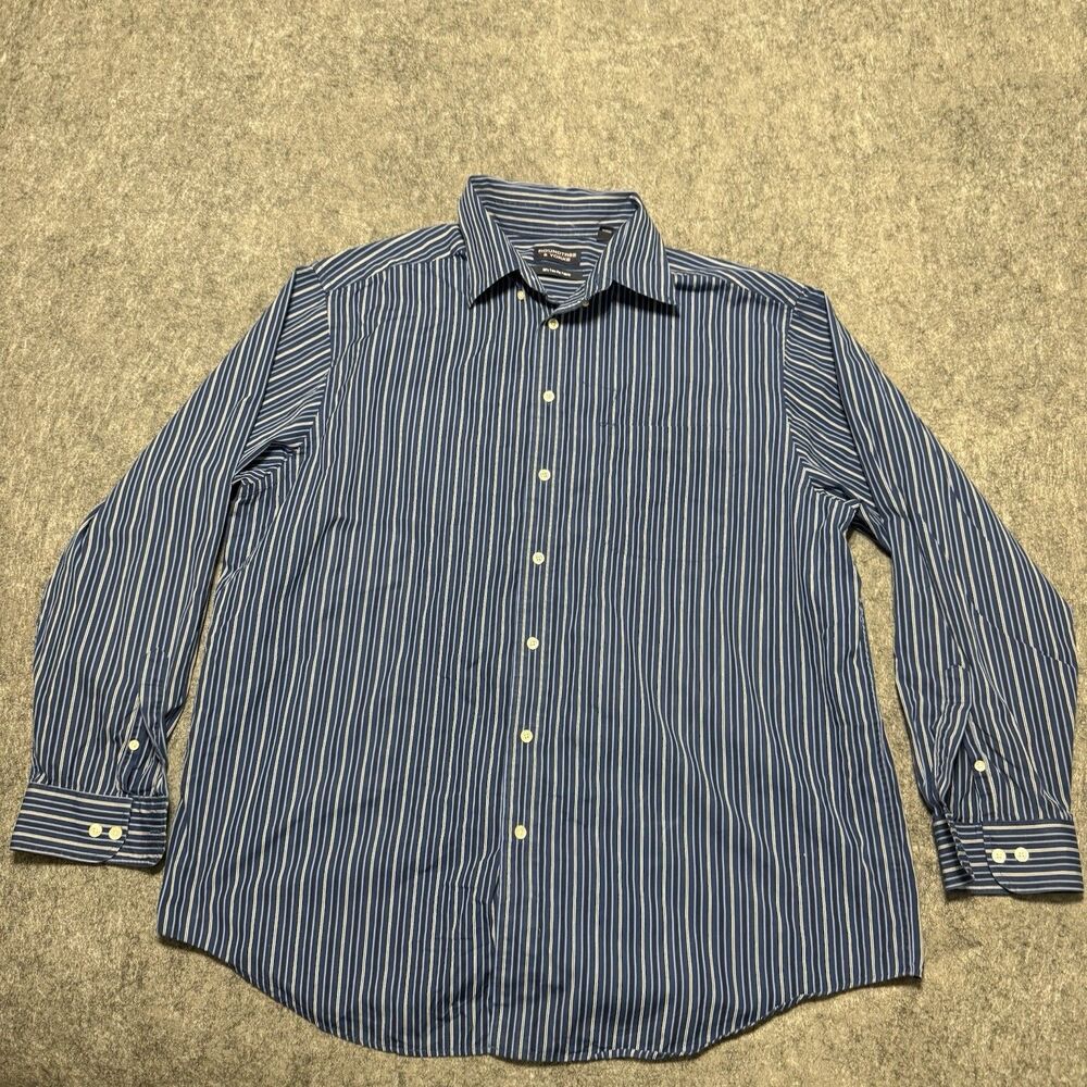 Roundtree & Yorke Shirt Mens 2XT Blue White Striped Dress Shirt 80s Two-Ply